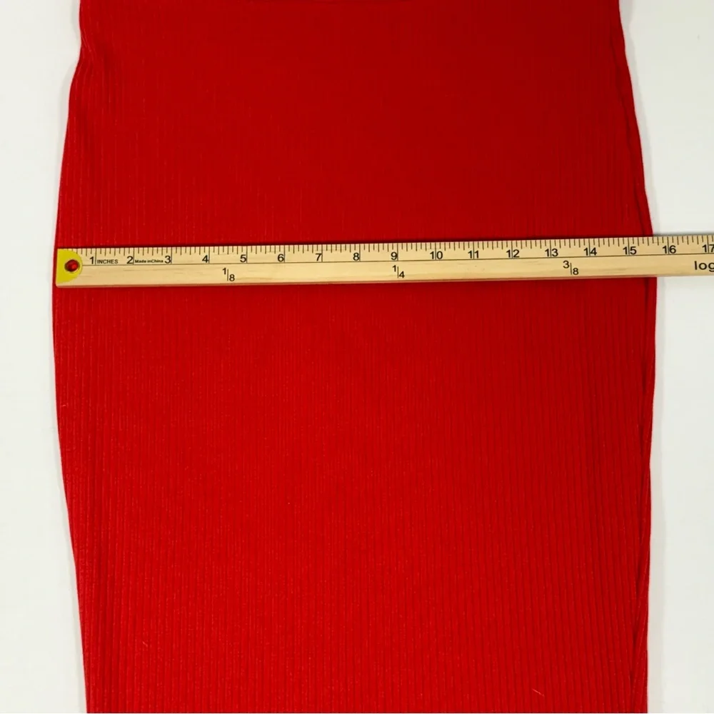 Burnt Orange Red Ribbed Knit Bar III Bodycon Midi Skirt Size M Medium - Picture 5 of 10